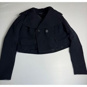 Kenneth Cole New York XS Black Cropped Wool Blend Pea Coat Double Breasted